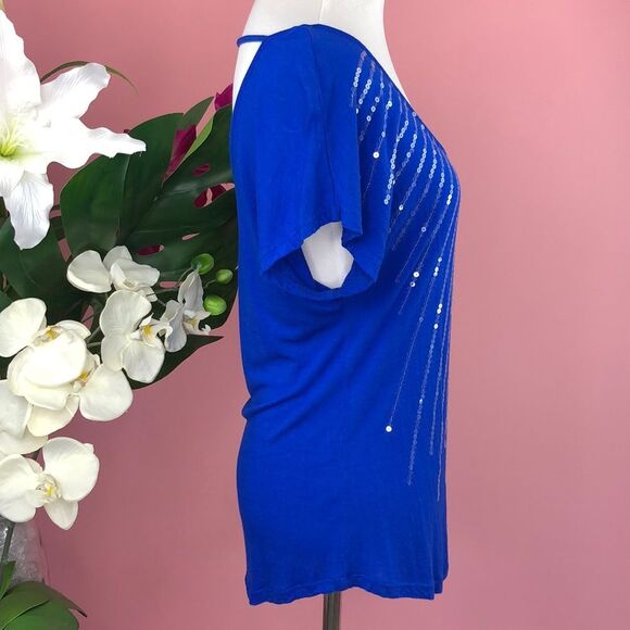 Daytrip Buckle Cobalt Blue Sequined Scoop Neck Top - Picture 5 of 14